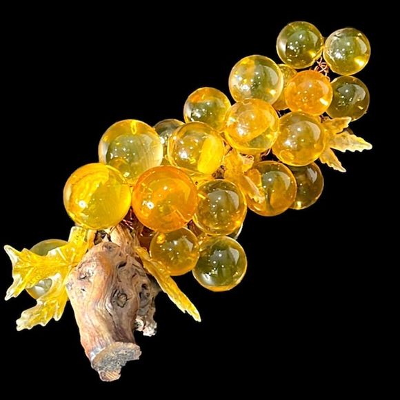 Vintage Other - XL Lucite Amber Yellow Grape Cluster on Driftwood